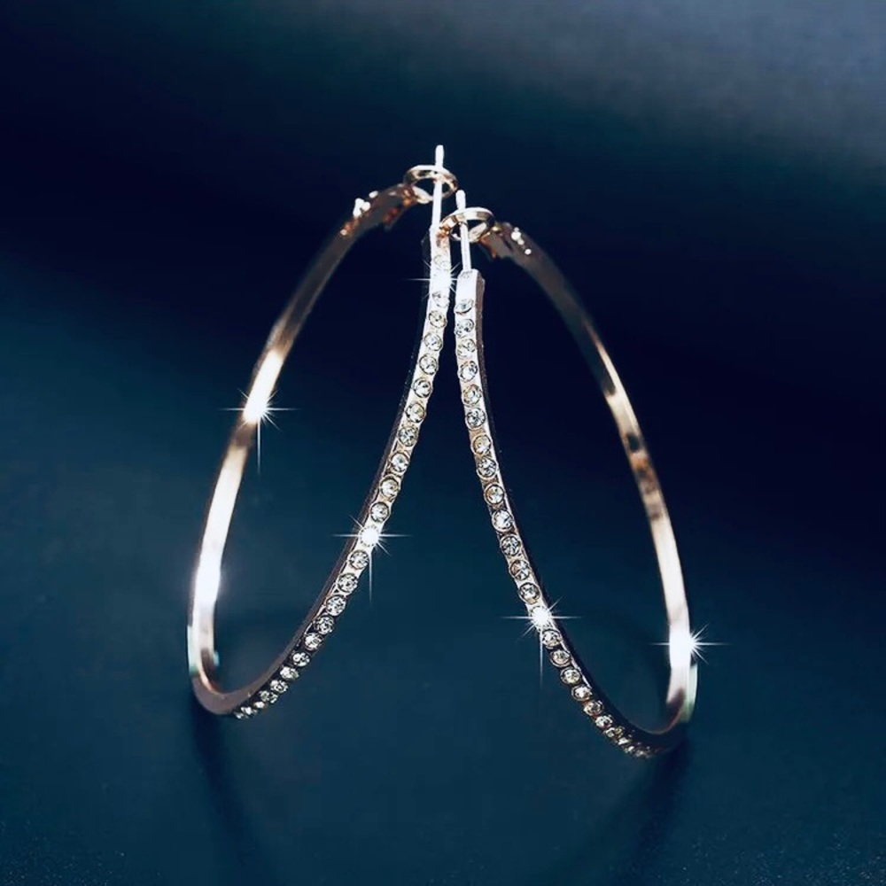 ✨NEW✨Super Cute & Trendy! 😍Large Rhinestone-Encrusted, Silver Hoop Earrings